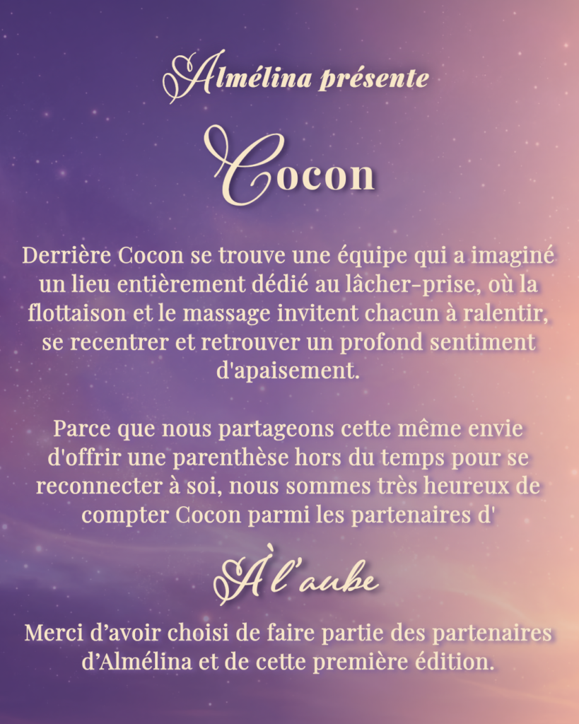 Présentation de Cocon flottaison, centre de bien-être à Besançon, qui offre un lot pour la tombola organisée par Almélina le 20 septembre 2026 à Saint-Vit